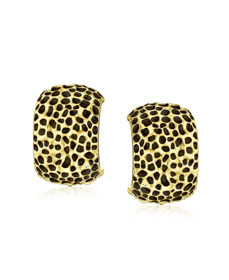 Bling Jewelry Fashion Speckle Hammered Leopard Half Hoop Clip On Earrings Matte Silver Gold Plated For Non Pierced Ears