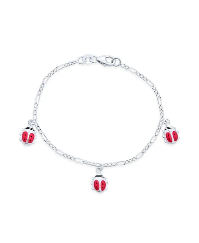 Bling Jewelry Good Luck Dangling Pink Ladybug Charm Bracelet .925 Sterling Silver Small Wrist 6 Inch