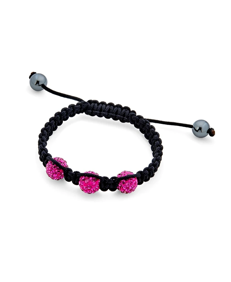 Bling Jewelry Pink Black Crystal Ball Bead Shamballa Inspired Bracelet Small Wrist String Cord Adjustable Stackable