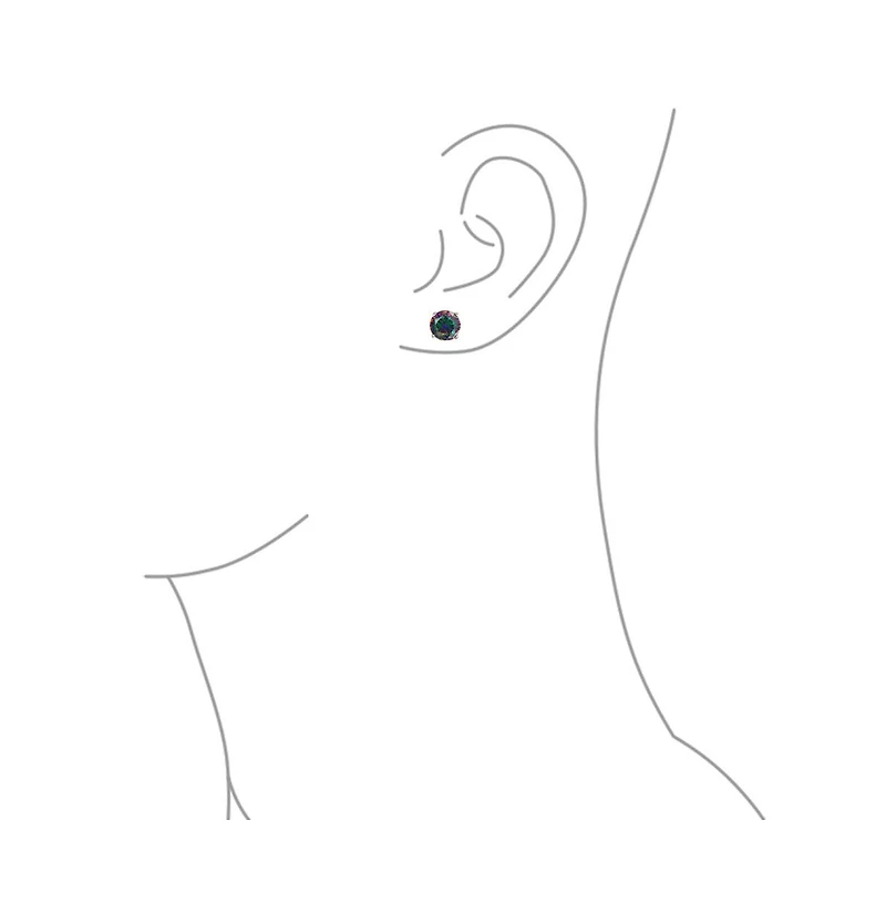 Bling Jewelry Round Black Mystic Rainbow Cubic Zirconia Solitaire Cz Stud Earrings .925 Sterling Silver Screw Back