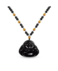 Bling Jewelry Yogi Amulet Mala Brown Black Bead Carved Long Large Boho Fashion Statement Thai Spiritual Buddha Pendant Necklace