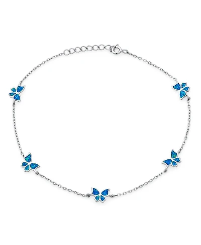 Bling Jewelry Summer Garden Butterfly Opal Charm Anklet Ankle Bracelet Sterling Silver 9-10 Inch