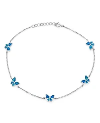 Bling Jewelry Summer Garden Butterfly Opal Charm Anklet Ankle Bracelet Sterling Silver 9-10 Inch