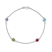 Bling Jewelry Elegant Delicate Multi Color Cubic Zirconia Cz By The Yard Anklet Chain Link Ankle Bracelet .925 Sterling Silver 9 Inch