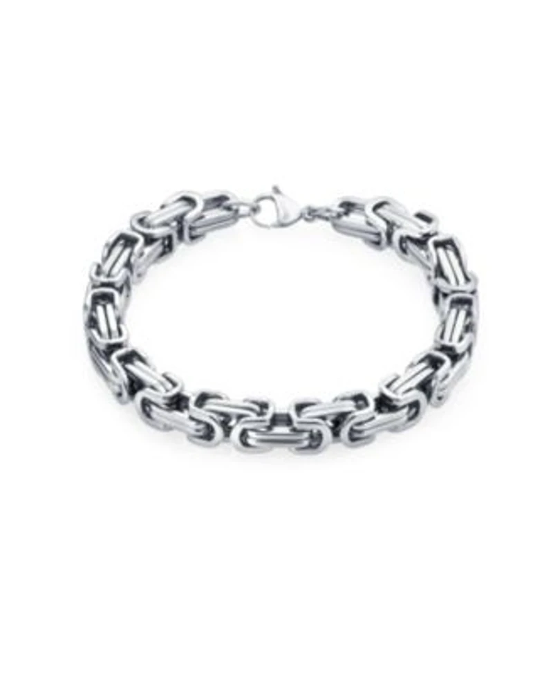Bling Jewelry Biker Jewelry Two tone Byzantine Chain Mechanic Double Link Bracelet Black Silver Or Gold-Tone Stainless Steel Heavy Flexible