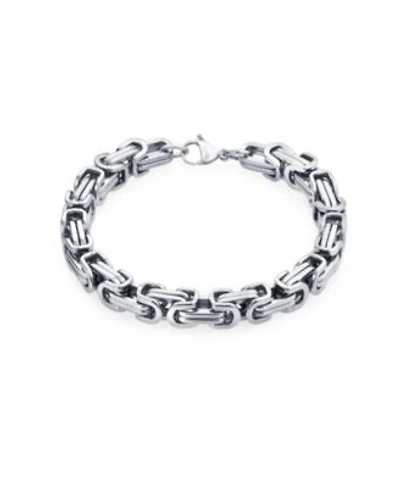 Bling Jewelry Biker Jewelry Two tone Byzantine Chain Mechanic Double Link Bracelet Black Silver Or Gold-Tone Stainless Steel Heavy Flexible