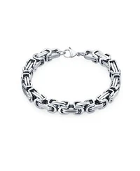 Bling Jewelry Biker Jewelry Two tone Byzantine Chain Mechanic Double Link Bracelet Black Silver Or Gold-Tone Stainless Steel Heavy Flexible