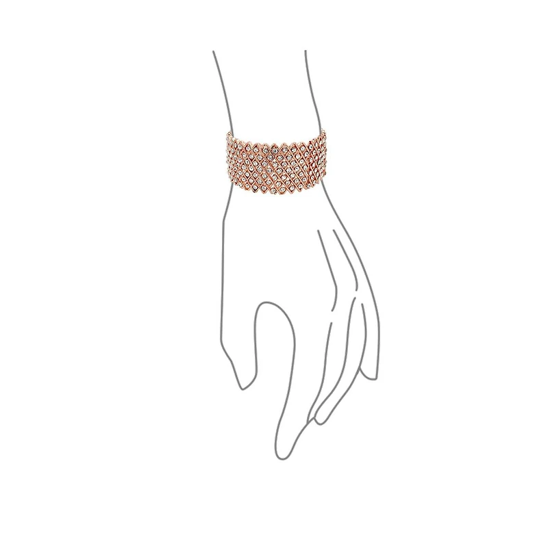 Bling Jewelry Wide Pink Rose Gold Plated White Crystal Encrusted Statement Stretch Bracelet