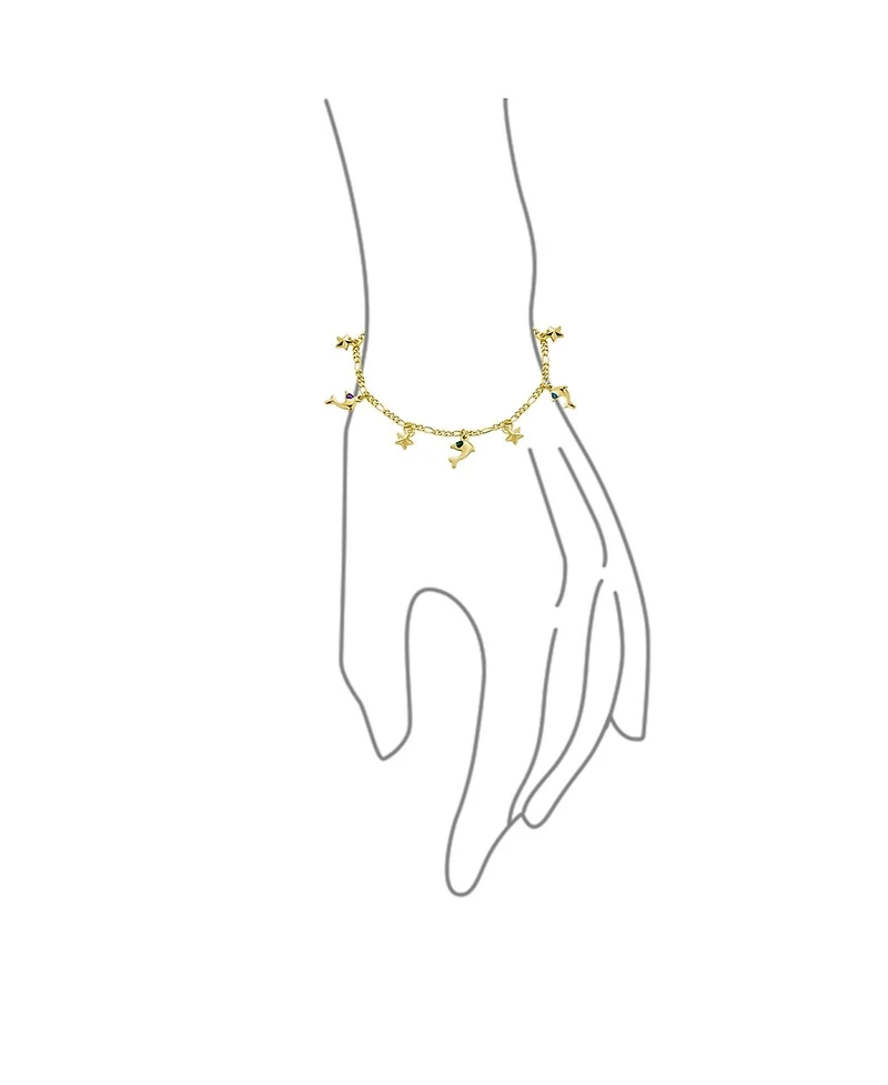 Bling Jewelry Tropical Vacation Honeymoon Jewelry Nautical Anchor Fish Dangle Charm Bracelet Gold Plated Brass