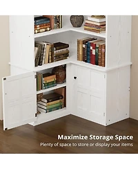 Corner Bookshelf with Doors, 6 Tier Bookcase with Storage