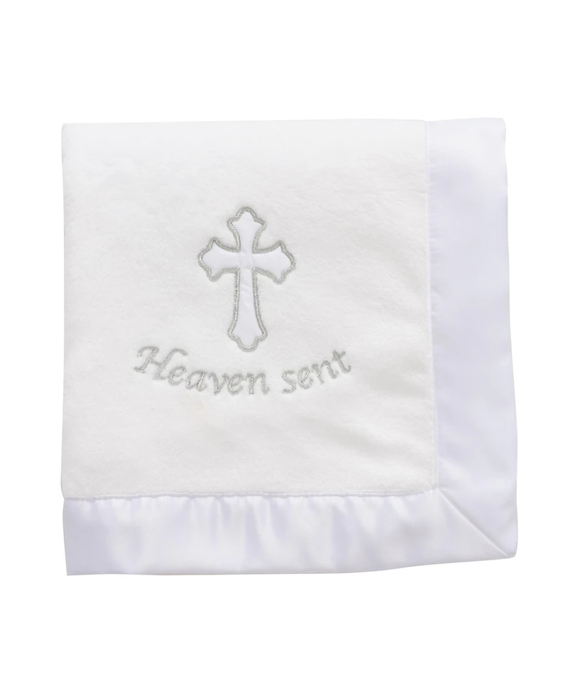 Lambs & Ivy Baby Heaven Sent Baptism/Christening Soft White Fleece Blanket