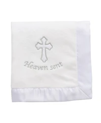 Lambs & Ivy Baby Heaven Sent Baptism/Christening Soft White Fleece Blanket