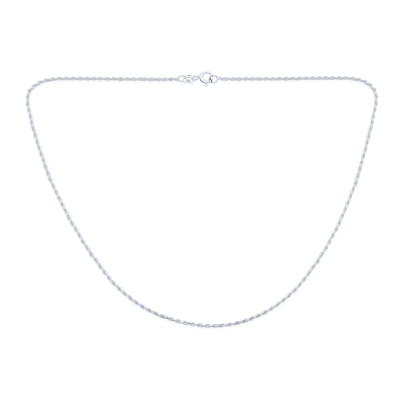 Bling Jewelry Thin 2MM 030 Gauge Strong .925 Sterling Silver Rope Link Chain Necklace