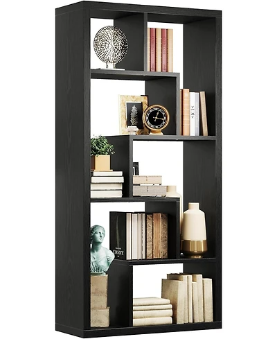 Geometric Bookcase 6-Shelf Industrial Bookshelf Black Etagere Bookcase