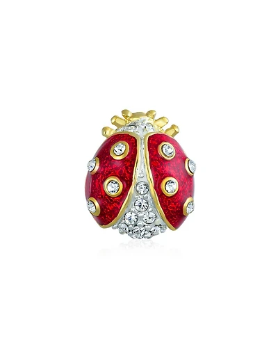 Bling Jewelry Lucky Ladybug Red Gold Plated Enamel Crystal Insect Lapel Push Pin
