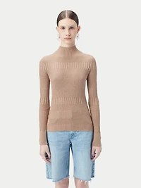 Gobi Cashmere Women's High-neck Ribbed Cotton Silk Blend Sweater