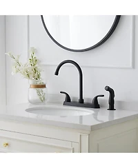 Two-Handle 4 Holes Standard Kitchen Sink Faucet With Side Sprayer In Brushed Nickel