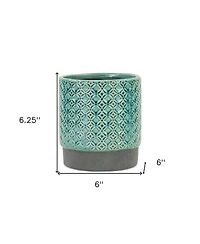 Ceramic Round Pot Planter with Geometric Design – Indoor/Outdoor Use