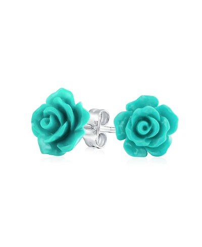Bling Jewelry Romantic Delicate Pink Blue Yellow Green Black Purple White Red Floral Blooming 3D Carved 10MM Rose Flower Post Stud Earrings Lightweigh