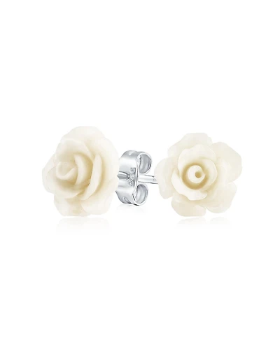 Bling Jewelry Romantic Delicate Pink Blue Yellow Green Black Purple White Red Floral Blooming 3D Carved 10MM Rose Flower Post Stud Earrings Lightweigh