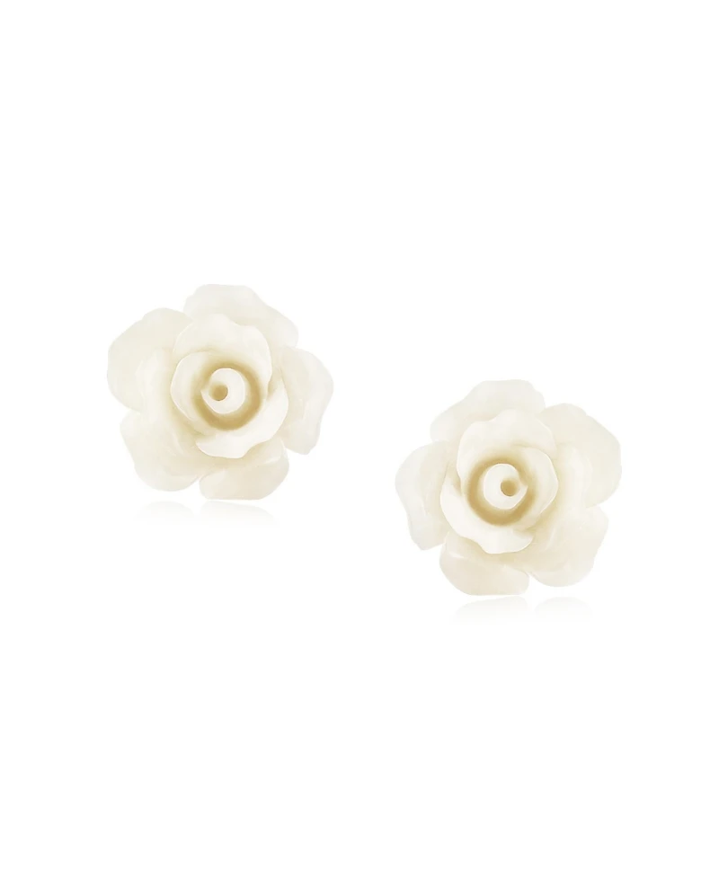 Bling Jewelry Romantic Delicate Pink Blue Yellow Green Black Purple White Red Floral Blooming 3D Carved 10MM Rose Flower Post Stud Earrings Lightweigh