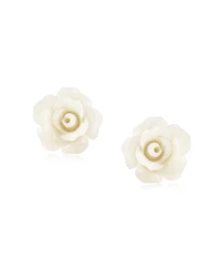 Bling Jewelry Romantic Delicate Pink Blue Yellow Green Black Purple White Red Floral Blooming 3D Carved 10MM Rose Flower Post Stud Earrings Lightweigh
