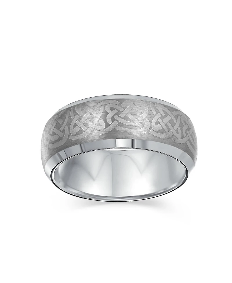 Bling Jewelry Couples Irish Viking Celtic Infinity Etched Knot Maltase Cross Eternity Band Rings Titanium Wide Matte Silver Tone 8MM