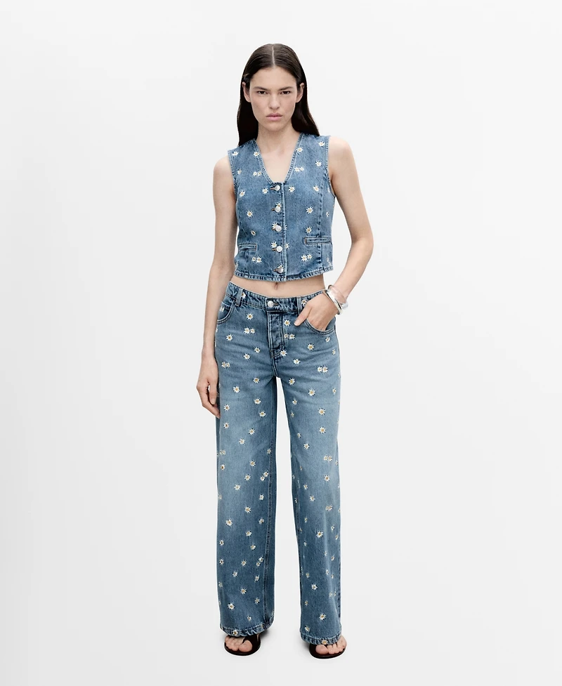Mango Women's Embroidered Floral Crop Vest