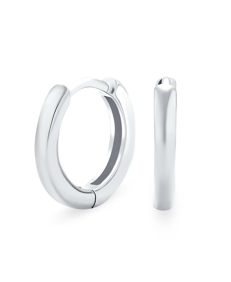 Bling Jewelry Basic Simple Thin Huggie Hoop Kpop Earrings 14K Gold Plated .925 Sterling Silver Flat Hinge
