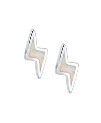 Bling Jewelry Geometric White Created Opal Inlay Zig Zag Flash Electrify Lightning Bolt Stud Earrings .925 Sterling Silver