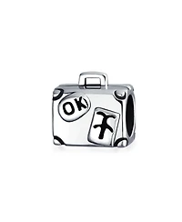 Bling Jewelry Vacation Tourism Travel Suitcase Luggage Charm Bead Oxidized .925 Sterling Silver