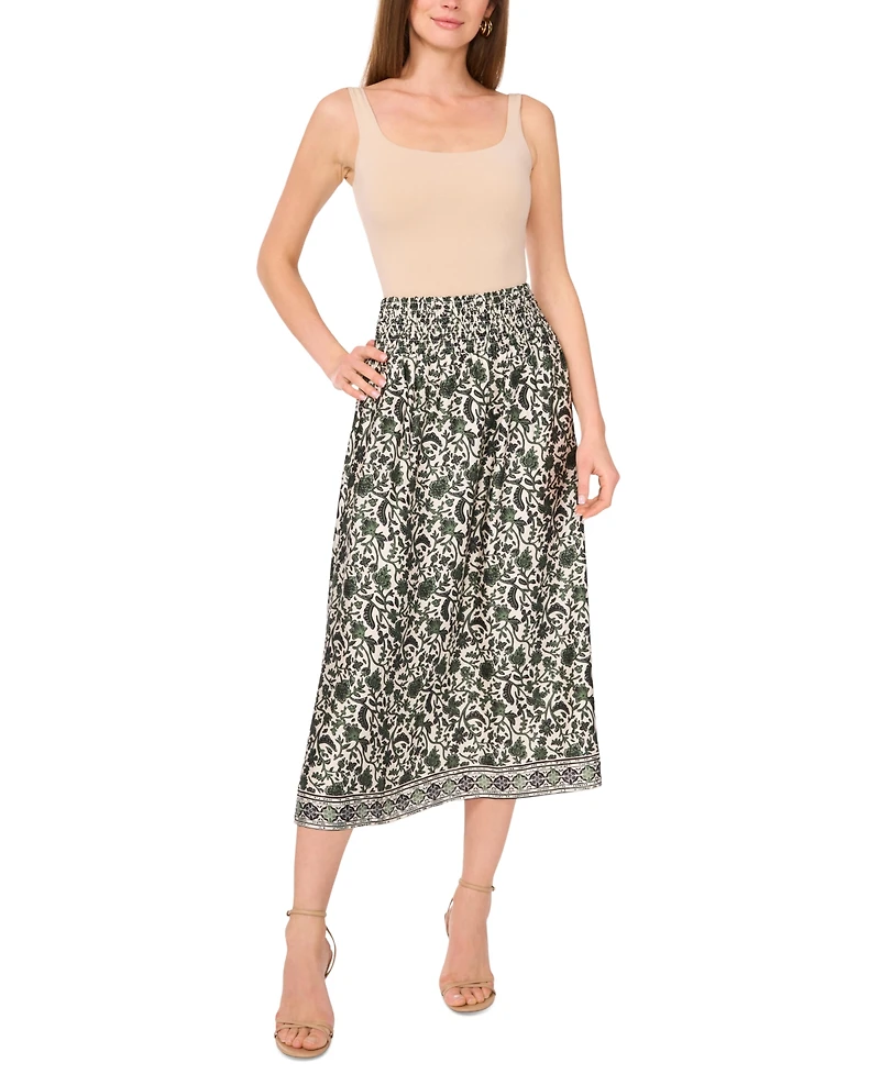 Vince Camuto Women's Floral-Print Smocked-Waist Skirt
