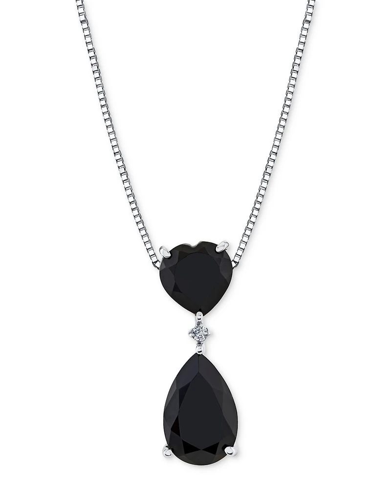 Onyx & Diamond Accent 18" Pendant Necklace in Sterling Silver