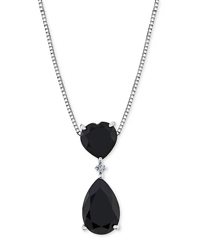 Onyx & Diamond Accent 18" Pendant Necklace in Sterling Silver