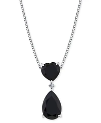 Onyx & Diamond Accent 18" Pendant Necklace in Sterling Silver