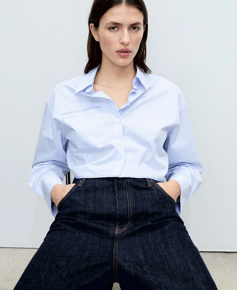 Mango Women's Seam Detail Striped Crop Shirt