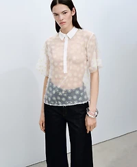 Mango Women's Floral Embroidered Semi-Transparent Shirt
