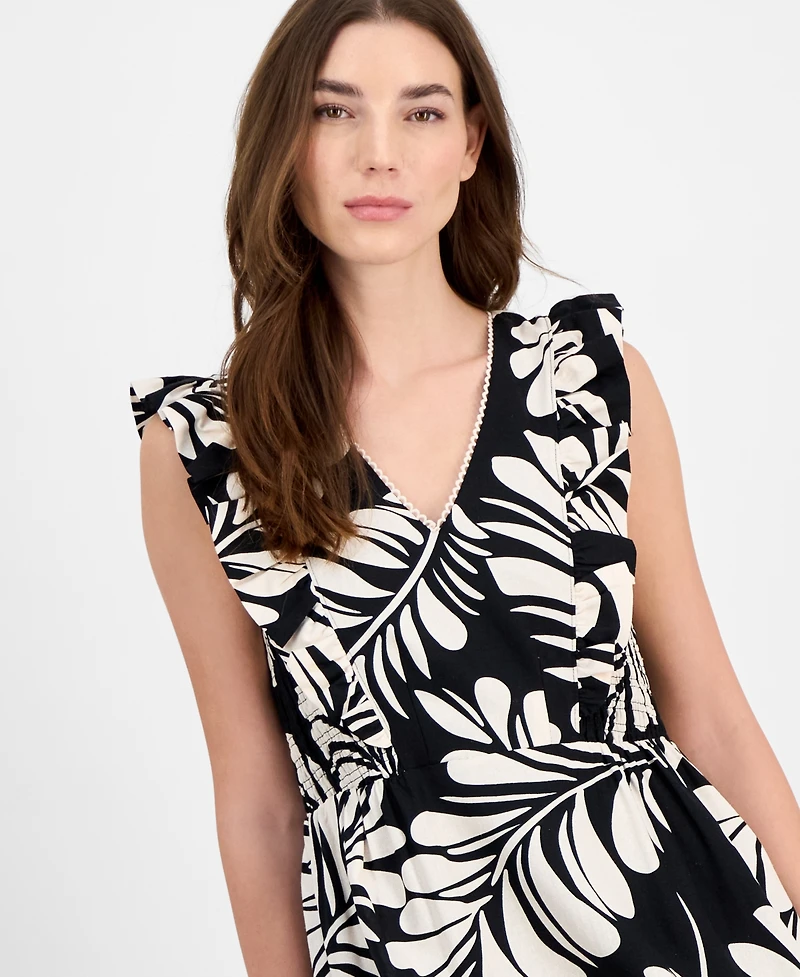 Anne Klein Women's Printed Sleeveless V-Neck Midi Dress