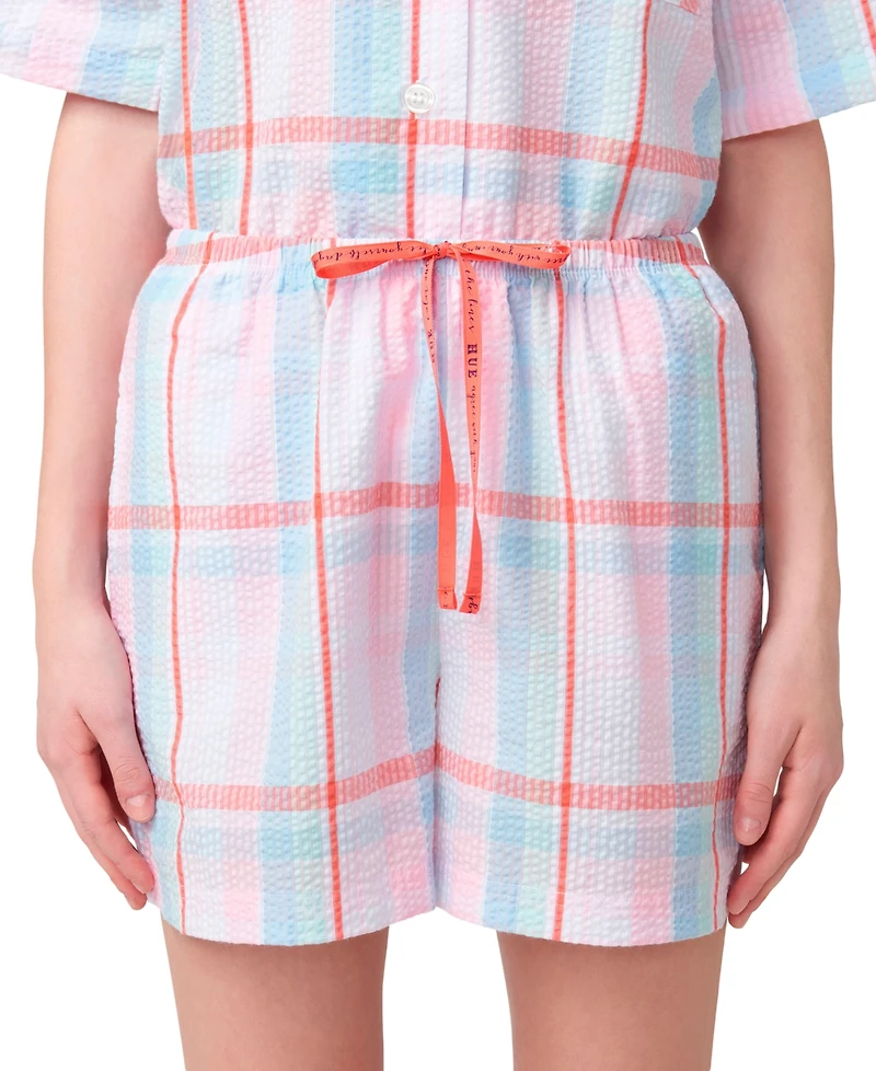 Hue Women's Plaid Seersucker Short-Sleeve Boxer Pajama Set