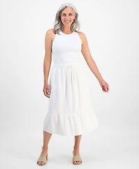 Style & Co Petite Cotton Gauze Tiered Pull-On Midi Skirt, Exclusively at Macy's