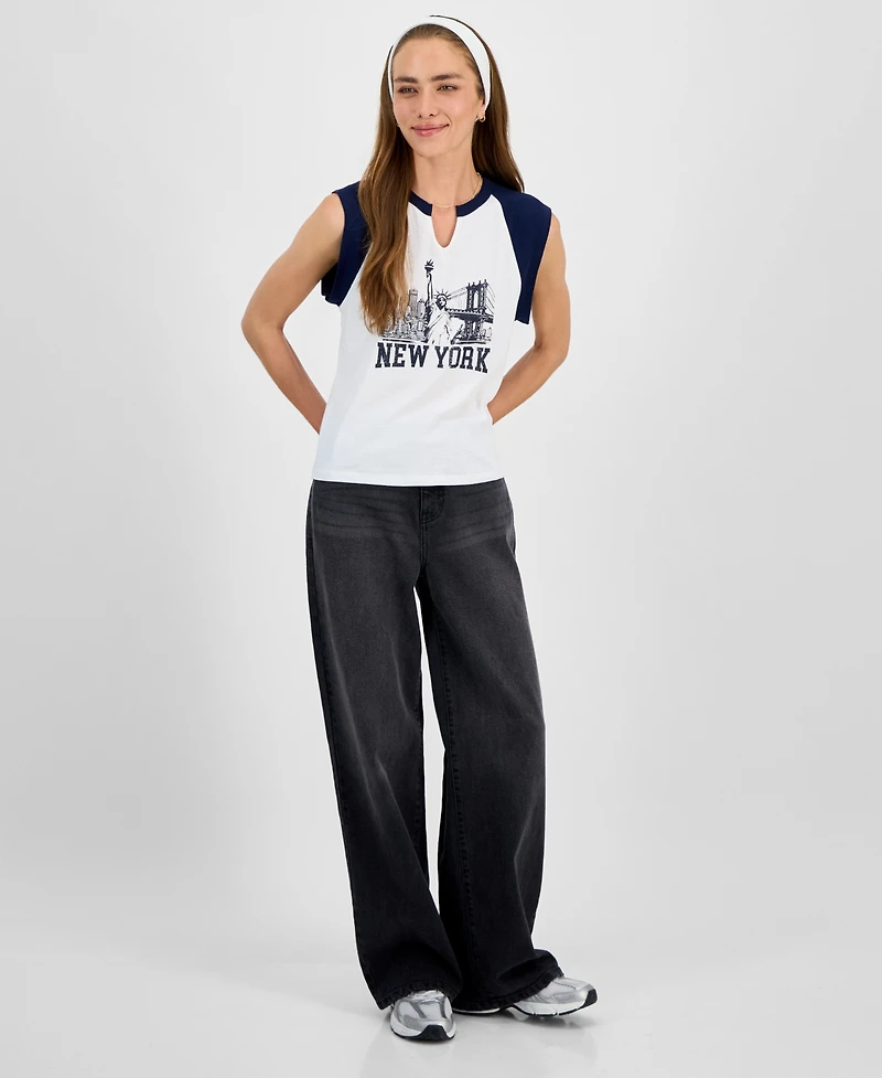 Rebellious One Juniors' Nyc Raglan-Sleeve Graphic T-Shirt