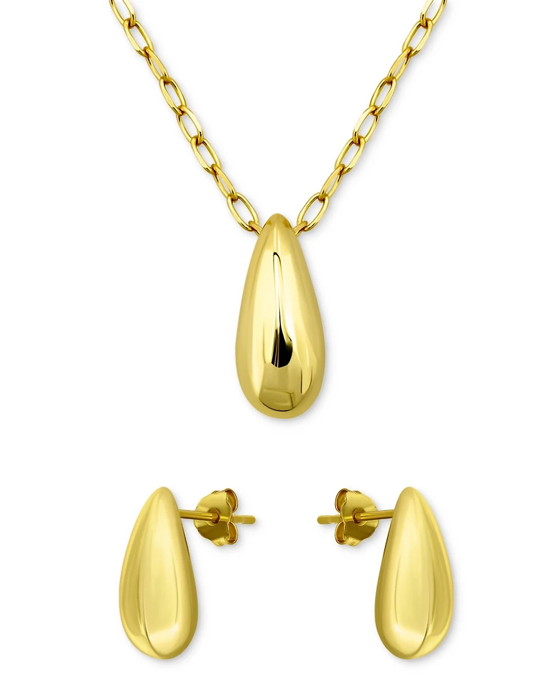 2-Pc. Set Polished Teardrop Pendant Necklace & Matching Stud Earrings