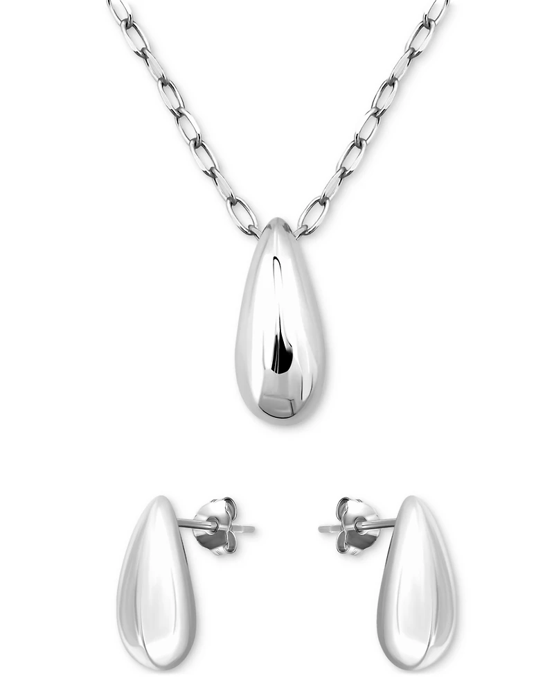 2-Pc. Set Polished Teardrop Pendant Necklace & Matching Stud Earrings