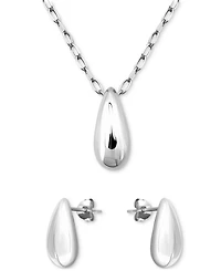 2-Pc. Set Polished Teardrop Pendant Necklace & Matching Stud Earrings