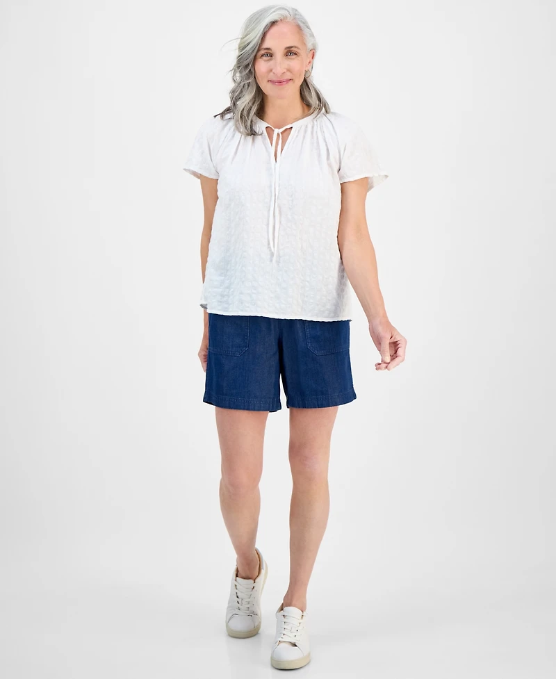 Style & Co Petite Paisley Bloom Flutter-Sleeve Popover Top, Exclusively at Macy's