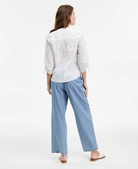 Jones New York Womens Embroidered Top Striped Pants