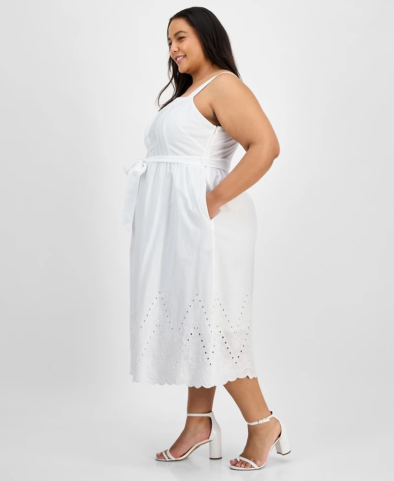 julia jordan Plus Cotton Sleeveless Eyelet-Hem Midi Dress