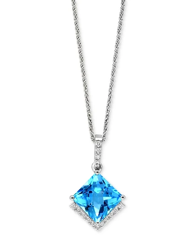 Lali Jewels Swiss Blue Topaz (3-3/8 ct. t.w.) & Diamond (1/8 ct. t.w.) 18" Pendant Necklace in 14k White Gold