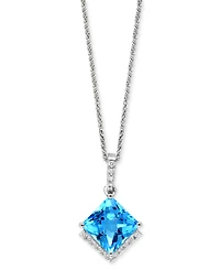 Lali Jewels Swiss Blue Topaz (3-3/8 ct. t.w.) & Diamond (1/8 ct. t.w.) 18" Pendant Necklace in 14k White Gold