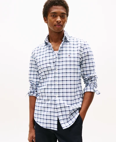 Tommy Hilfiger Men's Relaxed Fit Long Sleeve Heritage Check Button-Down Oxford Shirt